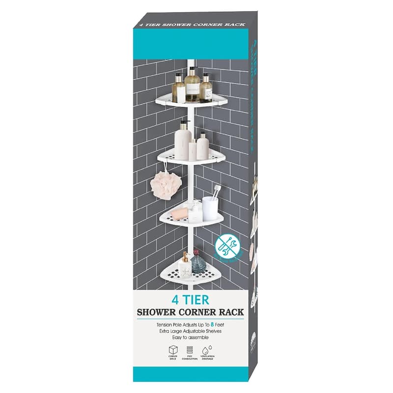 4-Tier White Corner Tension Pole Shower Caddy