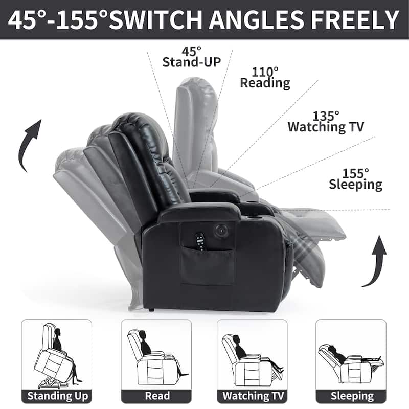 Massage Heat Power Lift Recliner Chair, USB Port, Dual Cup Holders