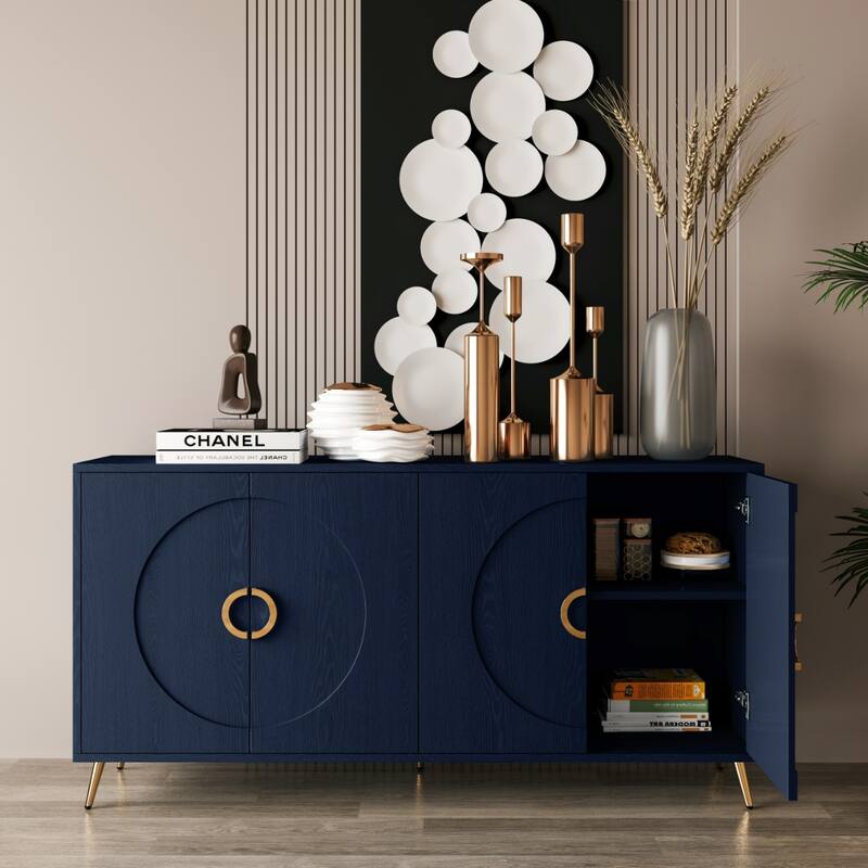 Wooden Accent Storage Cabinet Sideboard/Buffet Coffee Bar Cabinet with Adjustable Shelves for Dining Living Room Entry Hallway