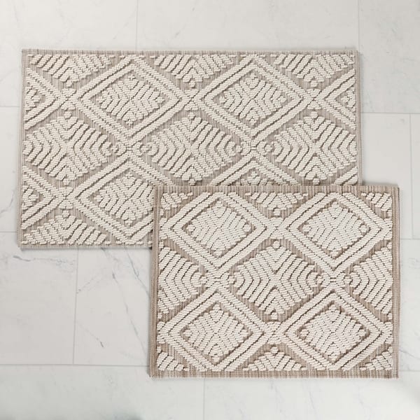 Superior Ceton Geometric Washable Bath Rug, Set of 2 - Medium - Beige