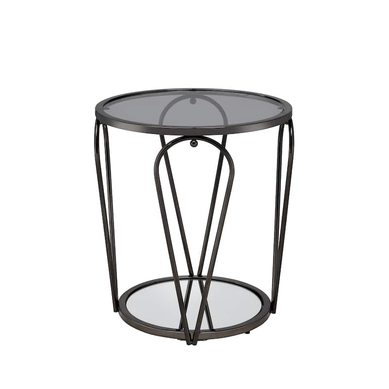 Gable Glam Glass Top 3-Piece Coffee Table Set with Shelf by Furniture of America