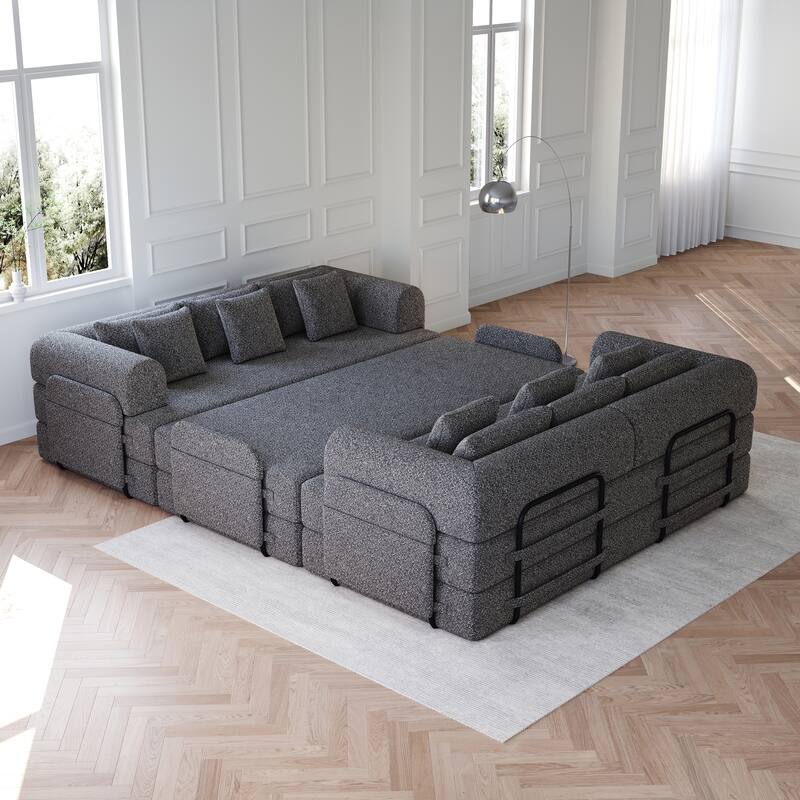 Anmytek Modern Chenille Convertible Sleeper Sofa 78.7" - 2PCS Folding Floor Couch