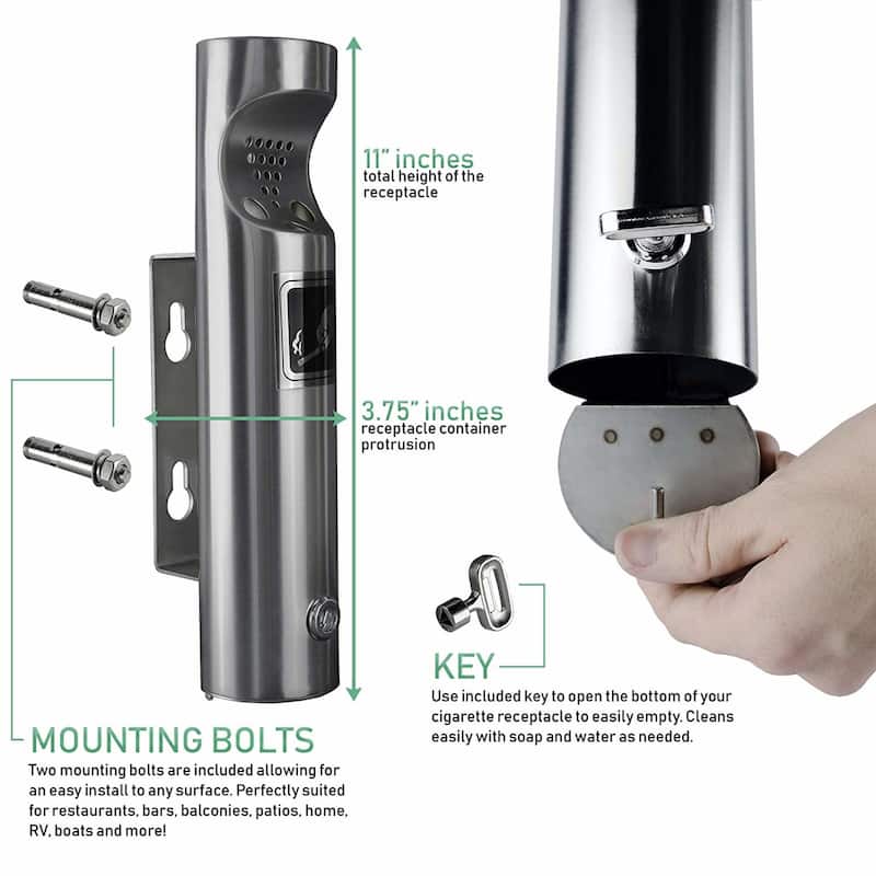 ELITRA Wall Mounted Outdoor Cigarette Butt Receptacle