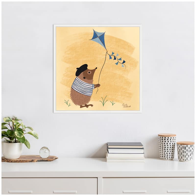 Kate and Laurel Sylvie French Hedgehog Framed Canvas by Carrie Cantwell