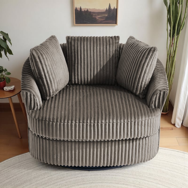 Oversized 43" W Plush Corduroy Recessed Arm Swivel Barrel Chair