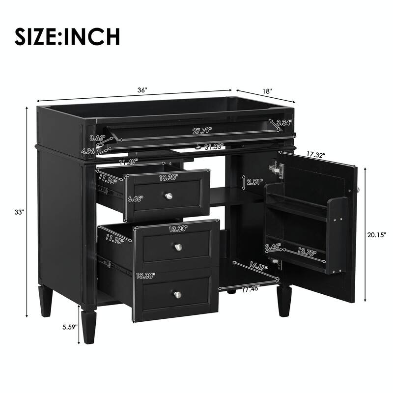 36'' Bathroom Vanity with Top Sink, 3 Drawers for Stylish Storage