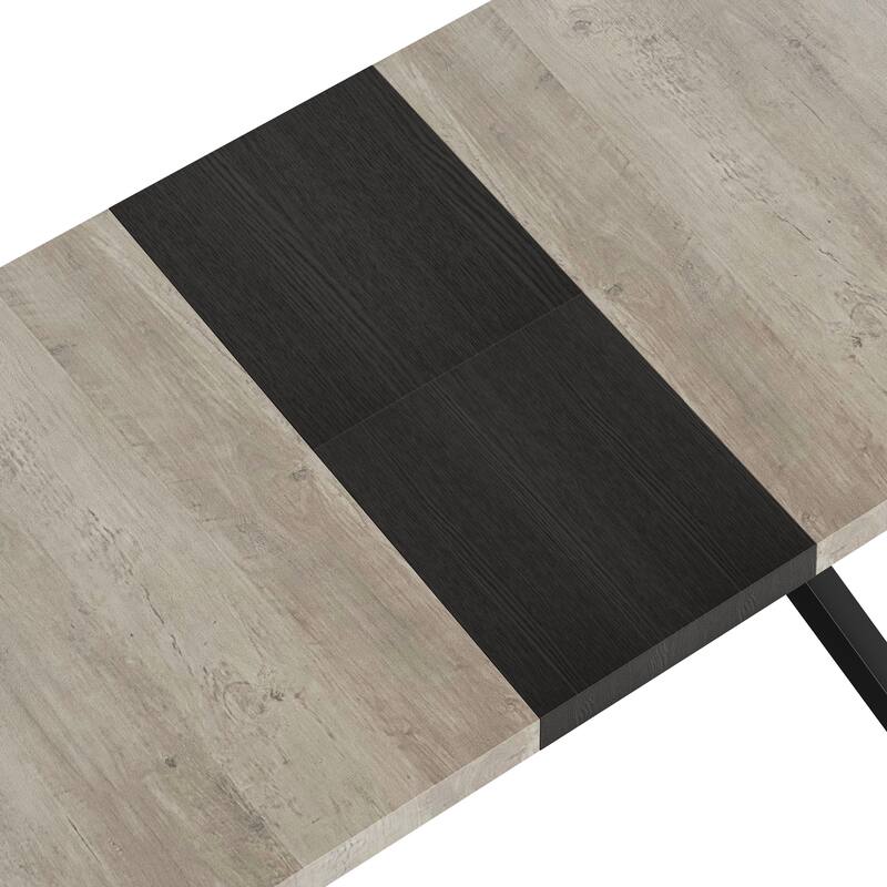 62.99"- 78.74" Rectangular Stretch Dining Table With Wooden Tabletop and Embossed Centerboard, Fine Sanded Iron Leg Base Stretch