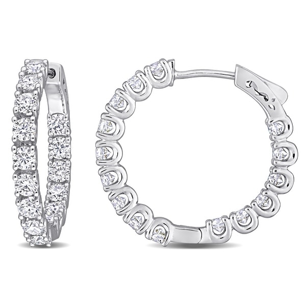 Miadora 3ct DEW Moissanite Inside Outside Hoop Earrings in Sterling Silver - 24.8 mm x 3.3 mm x 26.7 mm. Opens flyout.