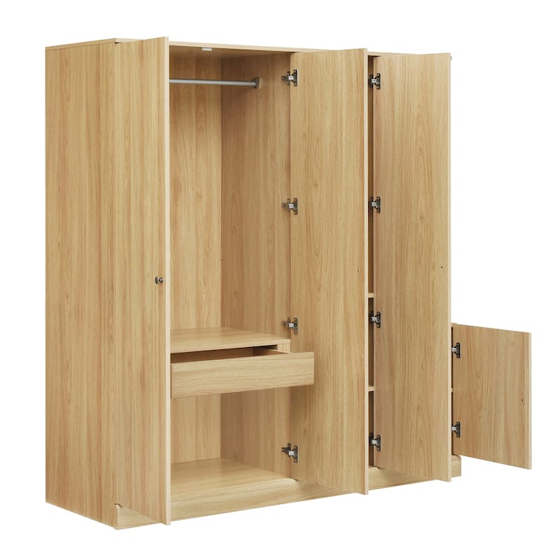 4-Door Wardrobe with Shelves, Drawers, and Full-Length Mirror