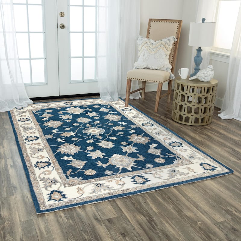 Alora Decor Spirit Blue Classical Hand-tufted Wool Blend Rug - 5' x 7'6" - Navy