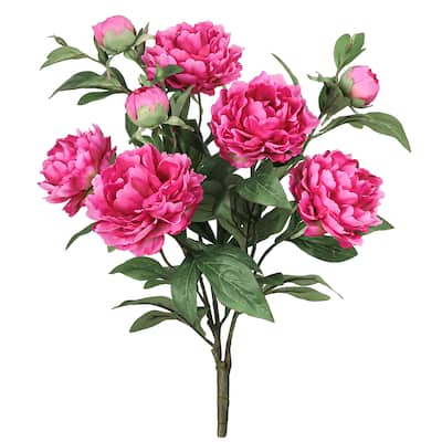 Deluxe Fuchsia Artificial Peony Plant Flower Stem Bush Bouquet 22in - 22" L x 13" W x 13" DP
