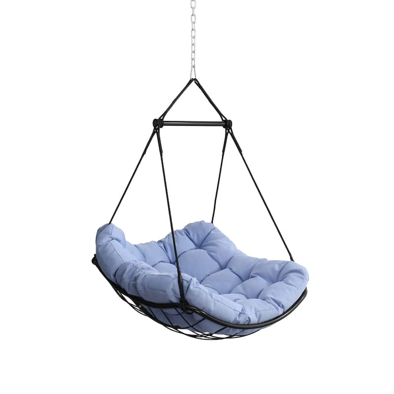 Hammock Chair Swing with Cushion and Steel Bar - Indoor or Outdoor Use - Blue Gray