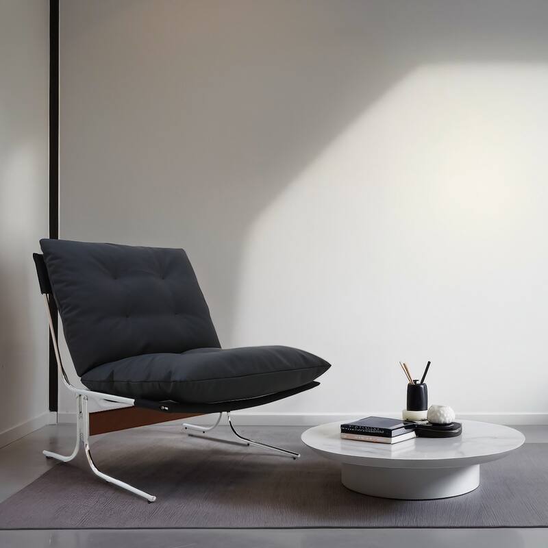 Leather Armchair, Modern Accent Chair High Back, Living Room Chairs with Metal Legs and Soft Padded, Sofa Chairs