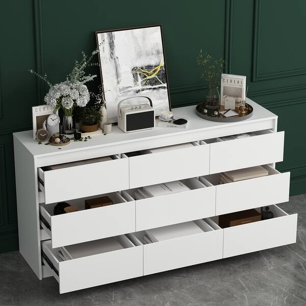 63"W 9 Drawer Dresser Accent Dresser for Living Room Bedroom Chest