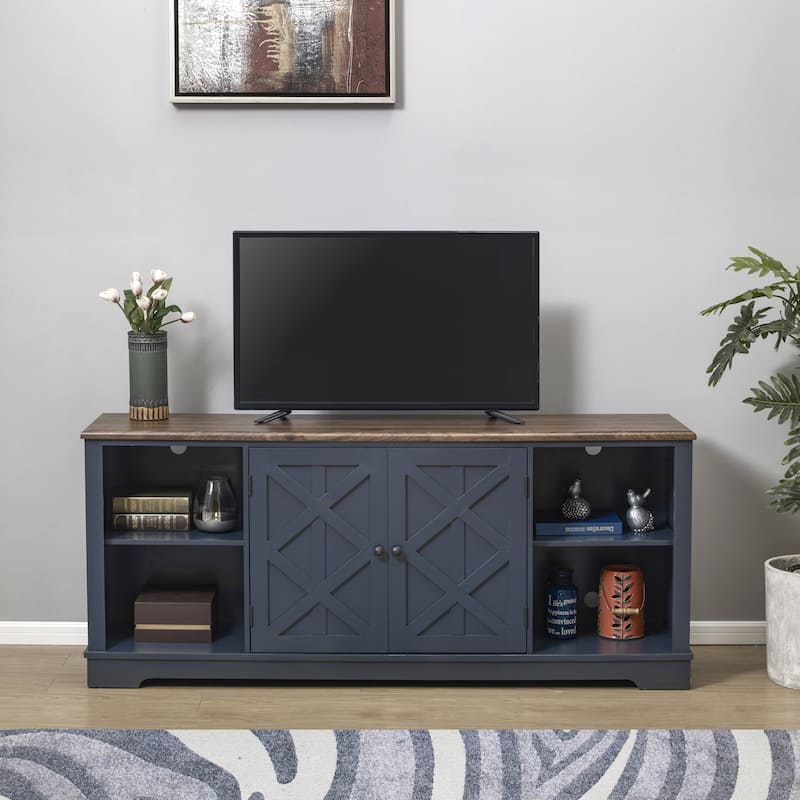 70-inch Extra-Wide Rustic TV Stand for 80" TVs - Natural Wood Finish - Blue