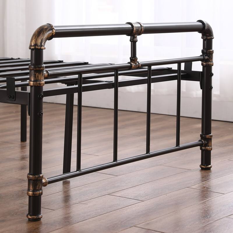 Single-Layer Bed Head and Soft Pull Buckle Bed End Standpipe Water Pipe Bed Black Gold-Painted Iron Bed