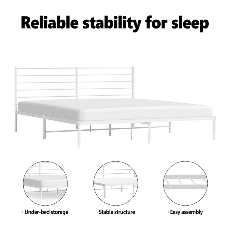 vidaXL Metal Bed Frame with Headboard, No Mattress