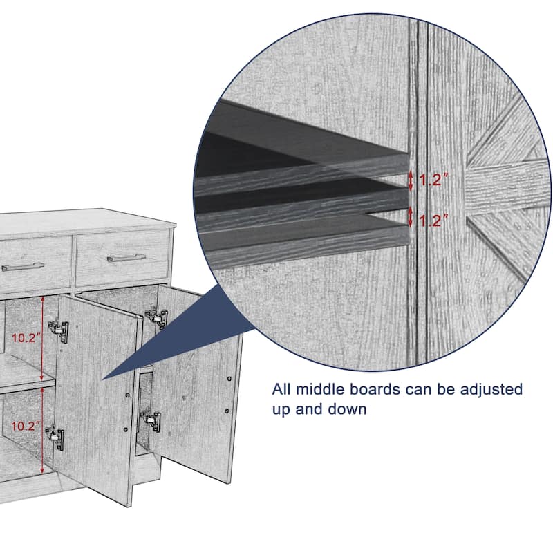 Barn Door Buffets Storage Cabinet Sideboards with 3 Drawers