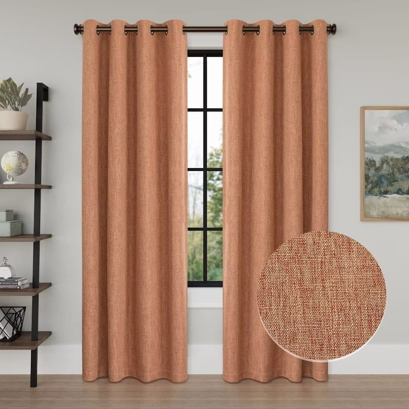 Linen Texture 100% Blackout Grommet Curtain Pair(2 panels) - 52"Wx84"L - Brick Red