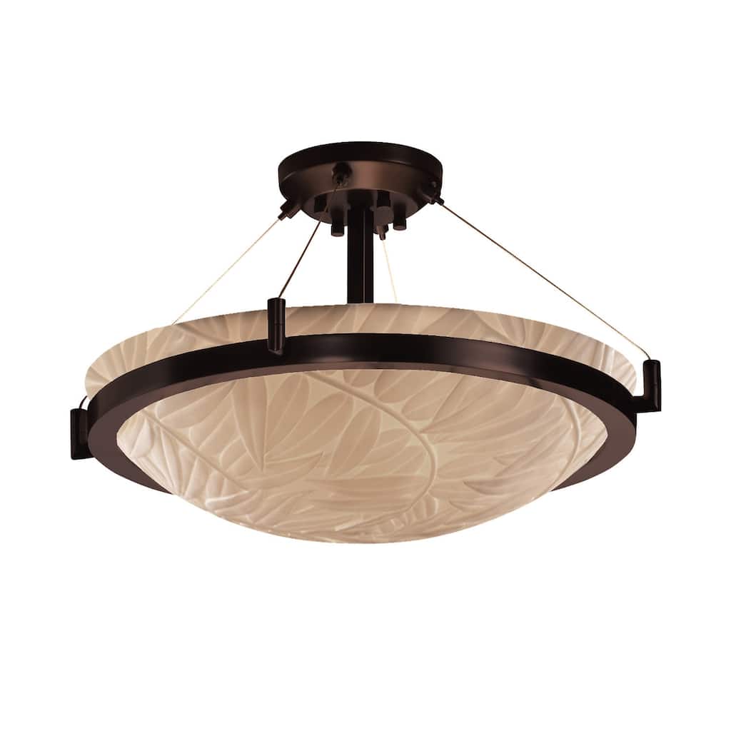 Justice Design Porcelina Ring 36-inch Dark Bronze Round Semi Flush Bowl with Ring, Bamboo Shade