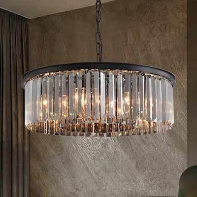 22-inch Smoky Gray Round Chandelier 2-Tier Modern Crystal Chandelier for Dining Room