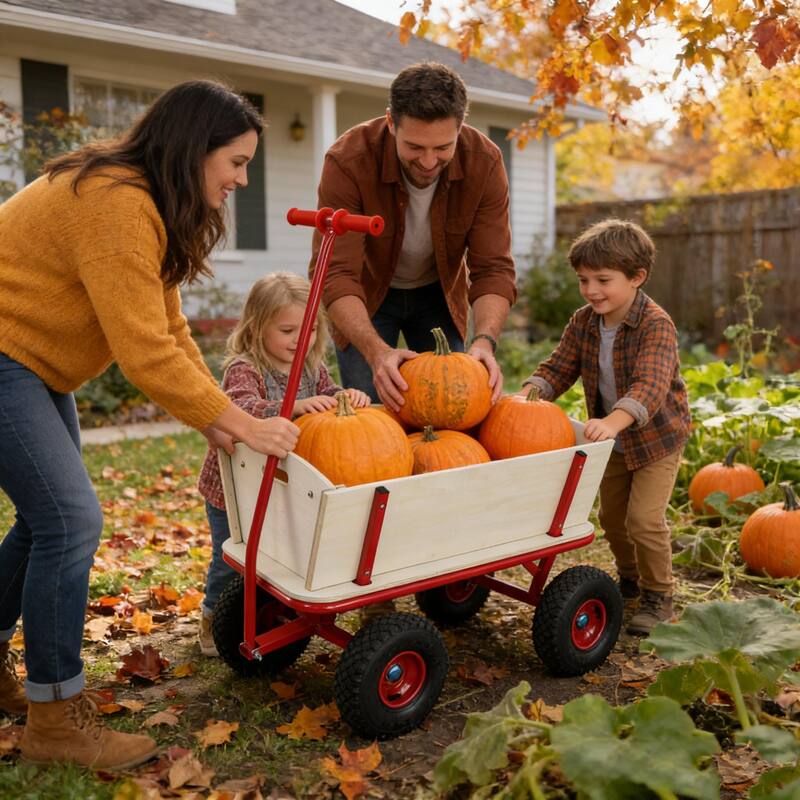 Four-Wheel Wooden Carriage - 260lb Capacity Children's Outdoor Stroller & Garden Cart