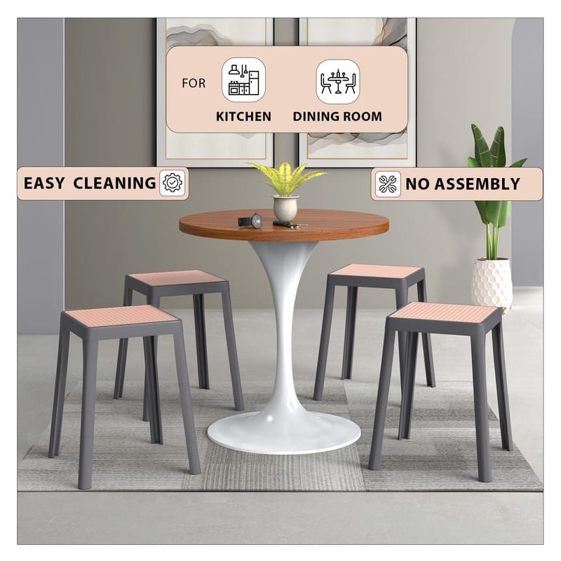 Tresse Modern Stackable Dining Stool with Wicker Seat for Dining Room, Garden, Patio, Indoor or Outdoor - No Assembly Required