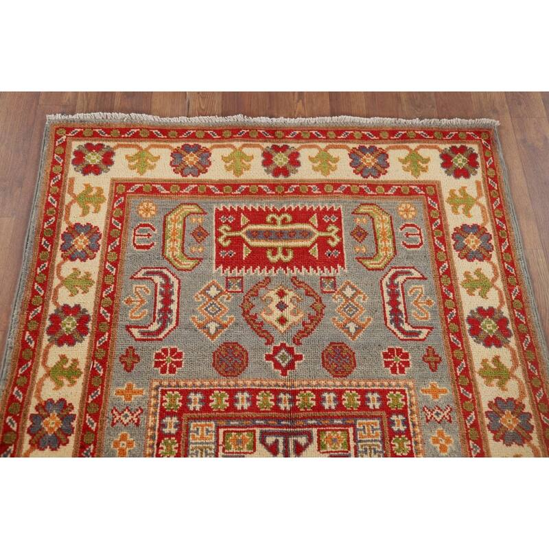Geometric Kazak Accent Rug Handmade Wool Carpet - 3'4" x 5'0"