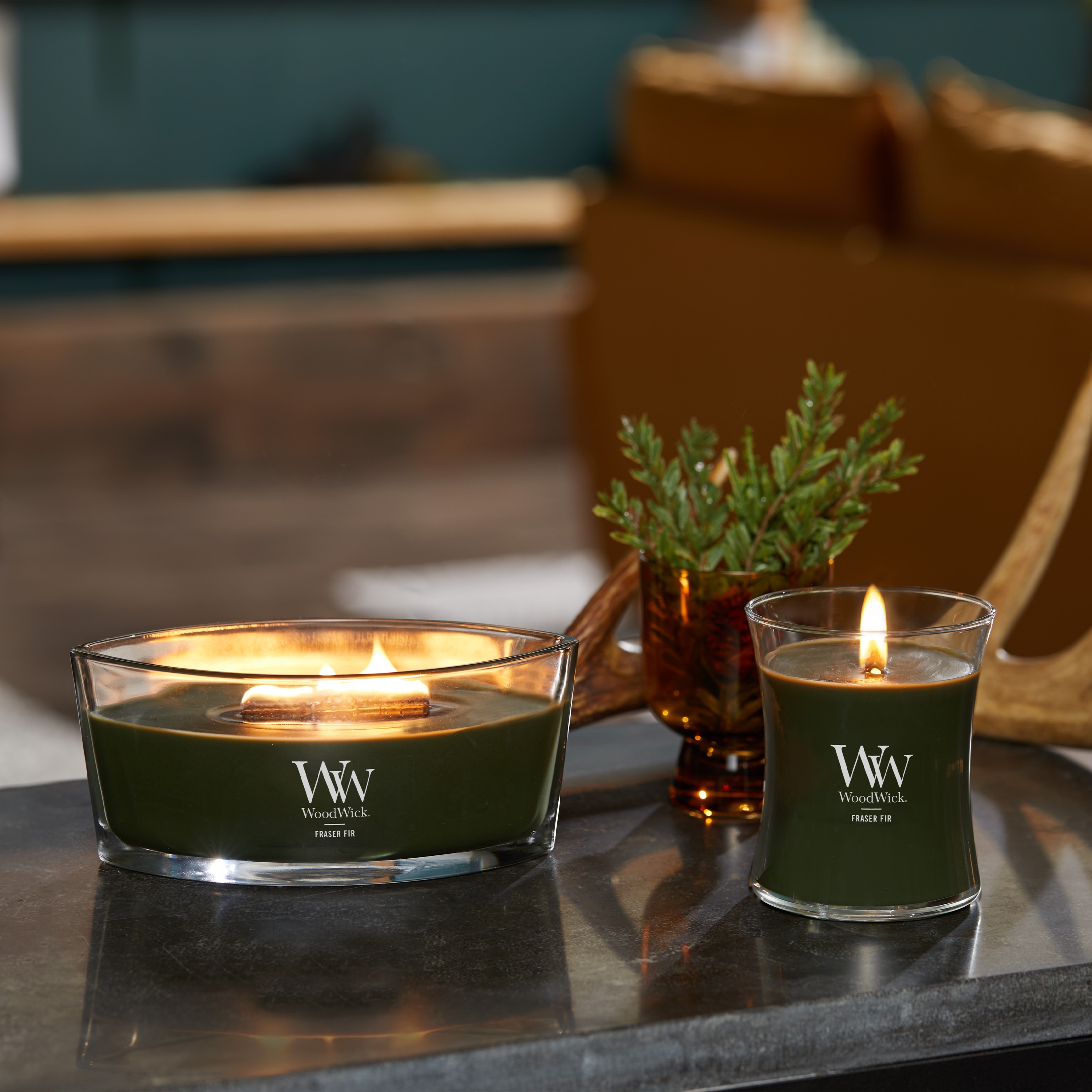 WoodWick Fraser Fir Scented Ellipse Candle, 21oz, Crackles as it 