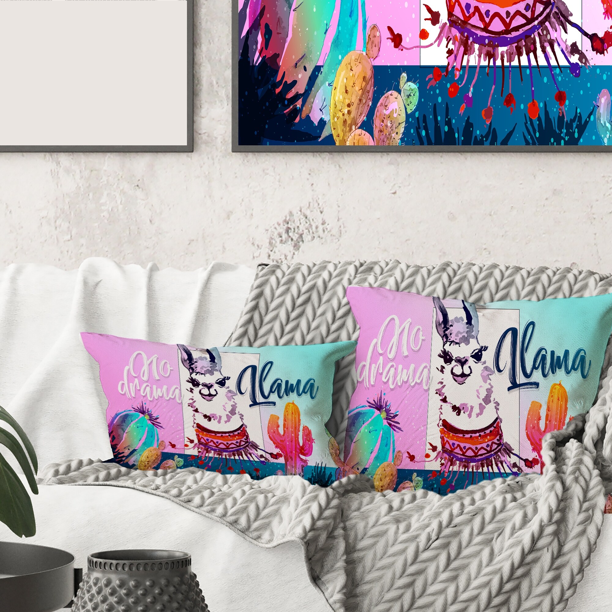 Designart No Drama Llama Children s Art Printed Throw Pillow Bed Bath Beyond 33964373