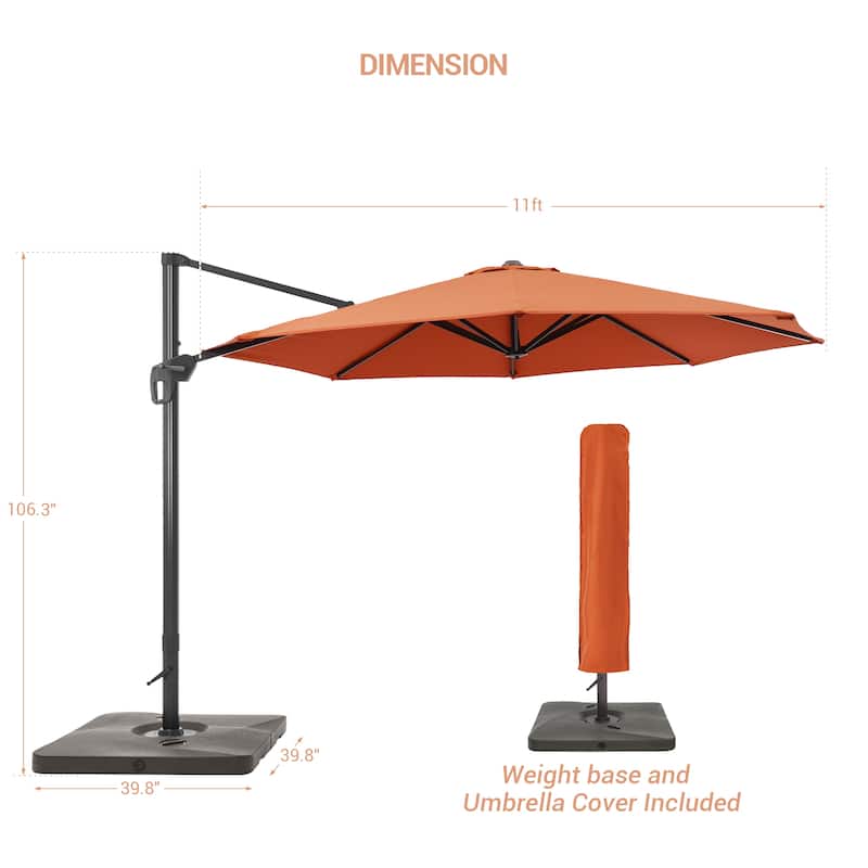 LIVOOSUN 11ft Patio Offset Umbrella Cantilever Umbrella with Base