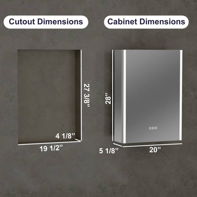 Chloe LED Medicine Cabinet with Mirror, Dimmable, Anti-fog, Adjustable Glass Shelves, Recessed or Surface Mount