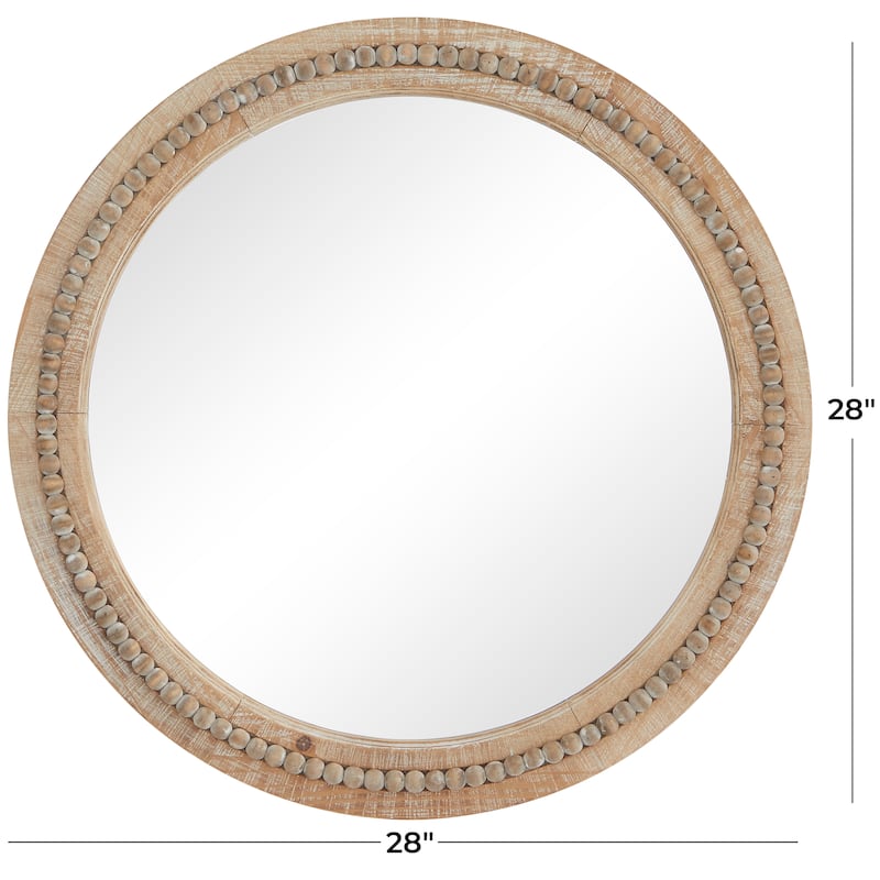 Wood Distressed Wall Mirror with Beaded Detailing - Light Brown or Brown - Roche River Decor