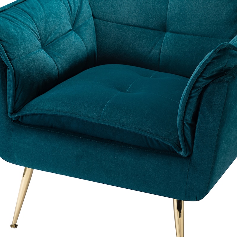 1ida Modern Velvet Tufted Padded Cushion Armchair with Golden Metal Legs by HULALA HOME