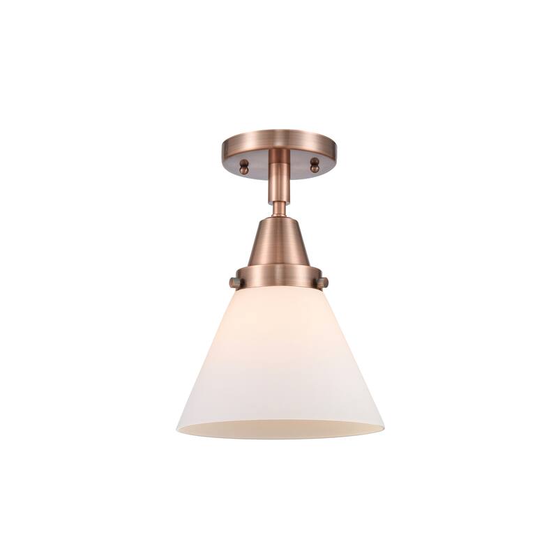 Innovations Lighting Caden Cone - 1 Light 8" Flush Mount - Antique Copper/Matte White