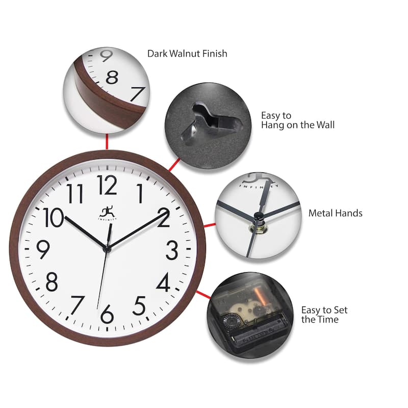 12" Walnut Finish Wall Clock - 12 x 1.5 x 12 - 12 x 1.5 x 12
