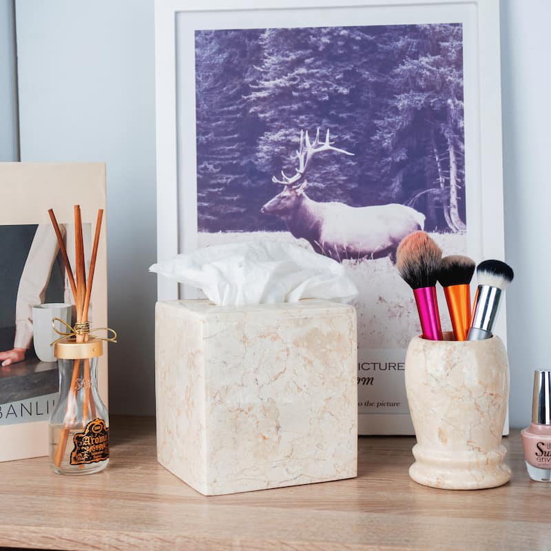 Creative Home Champagne Marble Tissue Box Holder Tissue Paper Cover - Beige