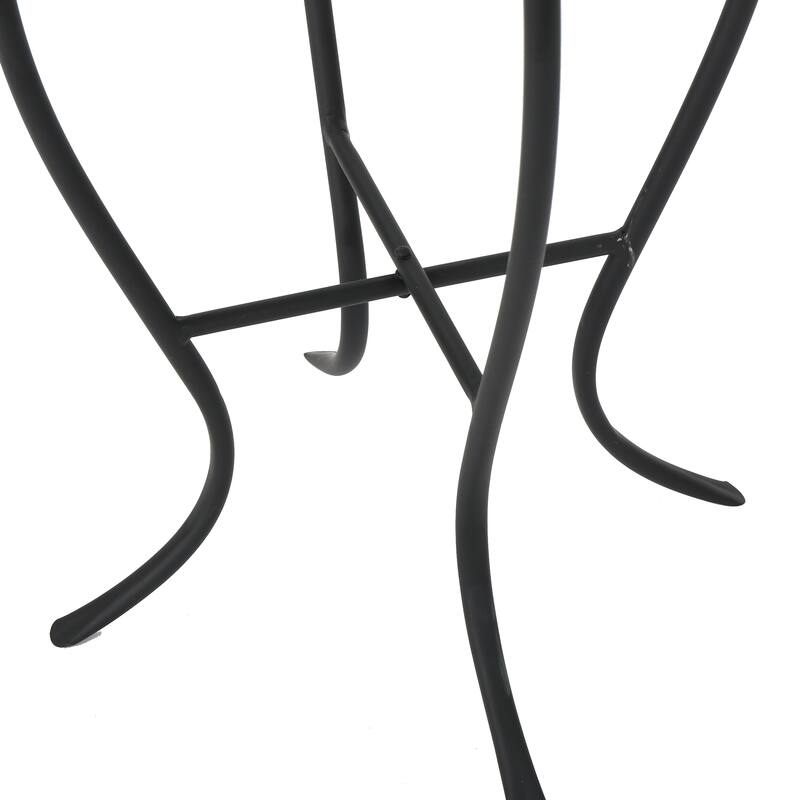 Outdoor Round Side Table with Mosaic-Style Top and Curved Iron Legs, End Table-Blue, Wihte and Matte Black - 12.24