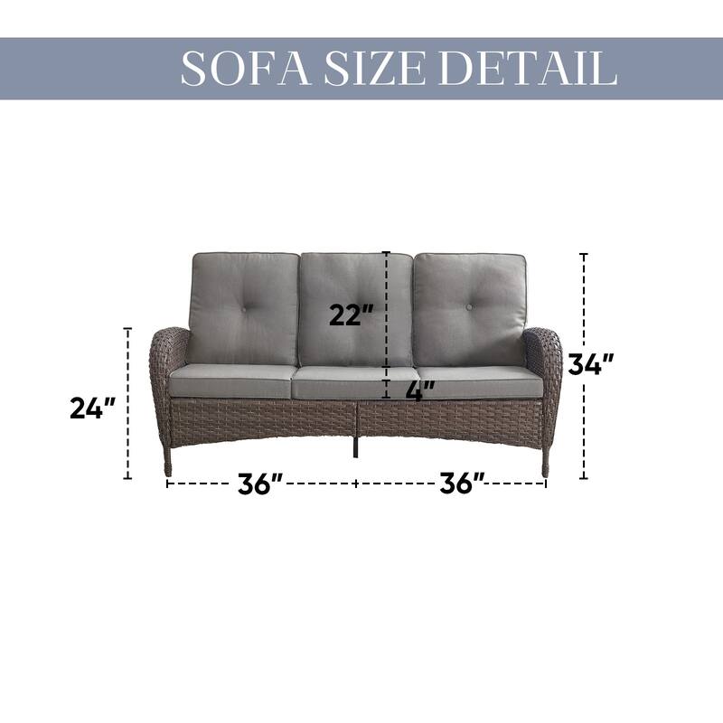Patio Rocking Chairs with Sofa, Ottomans and Coffee Table - Brown