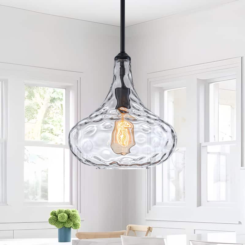 Starsky Modern 1-Light Clear Hammered Glass Kitchen Island Pendant Light - Black
