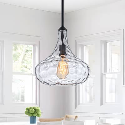 Starsky Modern 1-Light Clear Hammered Glass Kitchen Island Pendant Light