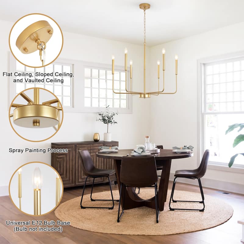 Modern 6-Light Candle Chandelier Classic Ceiling Light for Dining Room Kitchen Island - N/A