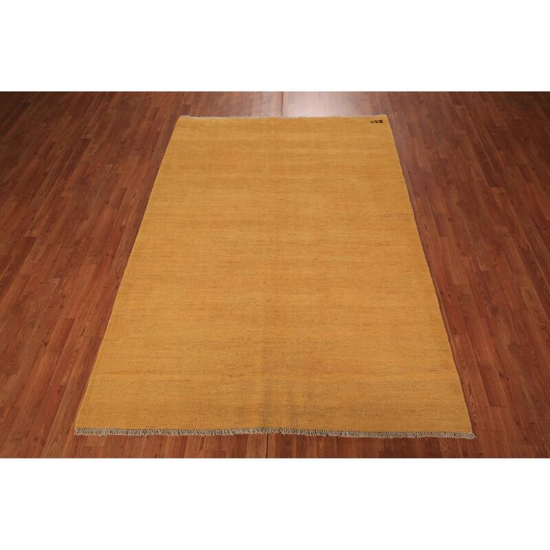 Modern Yellow Gabbeh Oriental Area Rug Hand-Knotted Wool Carpet - 5'6" x 7'8"