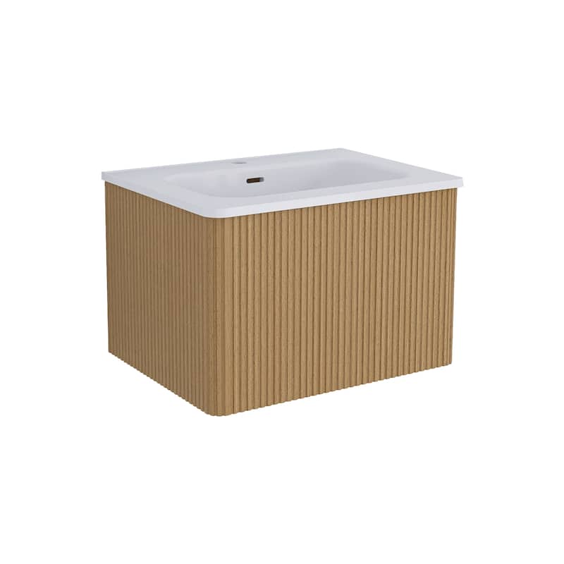 Floating Bathroom Vanity with Glossy White Integrated Ceramic Sink