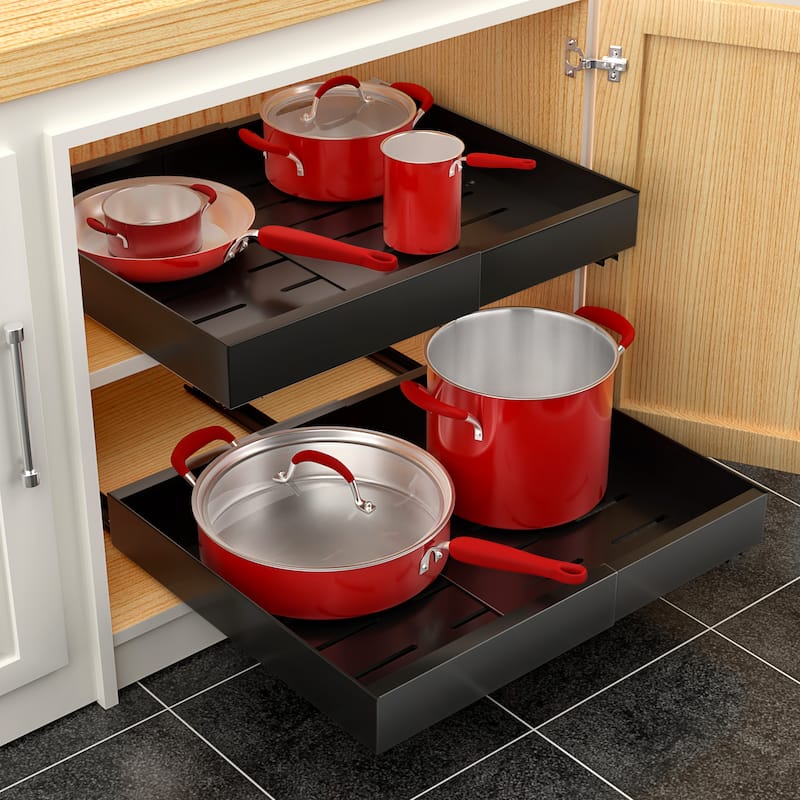 Sorbus Pull-Out Sliding Storage Rack for Kitchen & Bathroom, Durable Non-Slip Carbon Steel Grid Drawers, (2 Pack) - Black