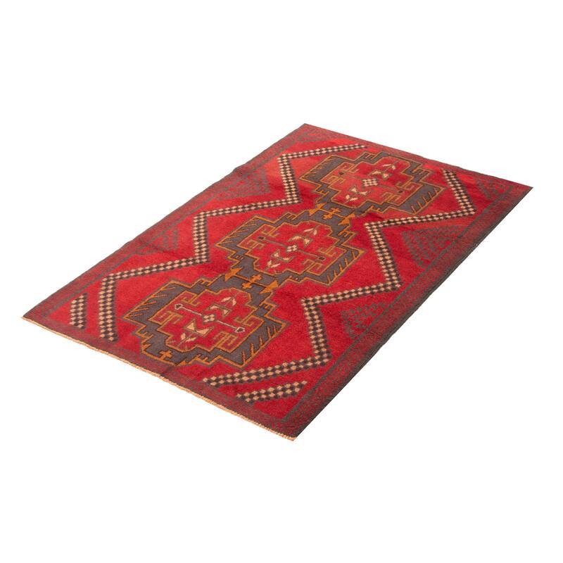 ECARPETGALLERY Hand-knotted Baluch Red Wool Rug - 3'9 x 6'3
