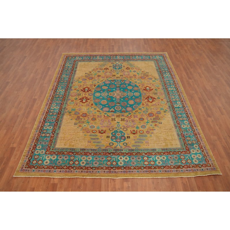 Hand Knotted Oriental 100% Wool Carpet Traditional Floral Yellow & Gold Ziegler Area Rug - 9' 9'' X 8' 0''