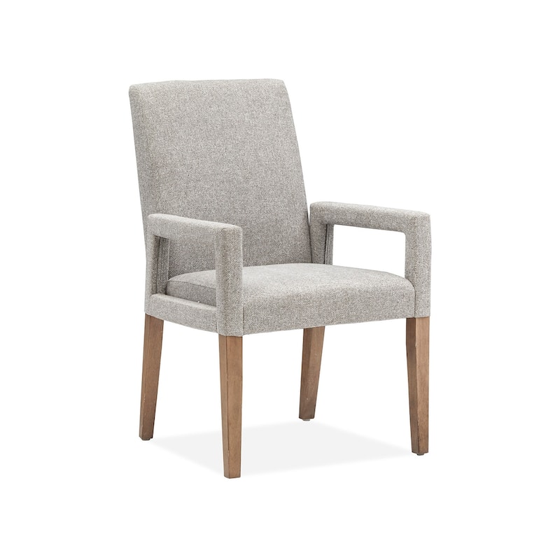 Magnussen Home Lindon Belgian Wheat Grey Upholstered Arm Chair Two Pack - 23.75''W x 24.13''D x 37.25''H - 23.75''W x 24.13''D x 37.25''H - Set of 2 - Belgian Wheat - Dining Height