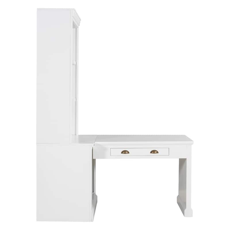 83.4-Inch Tall Bookshelf Study Desk with Writing Desk, LED Lighting, Storage Shelves and Drawer for Home Office