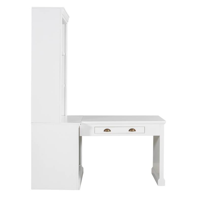 Computer Desk with Open Shelves & LED Lighting, Workstation with Storage Shelf, Freestanding Wood Executive Desk